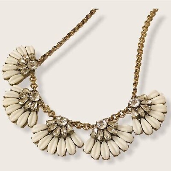J.CREW signed Rhinestone Jeweled White fan Art Deco Bib Statement Necklace - Picture 3 of 12